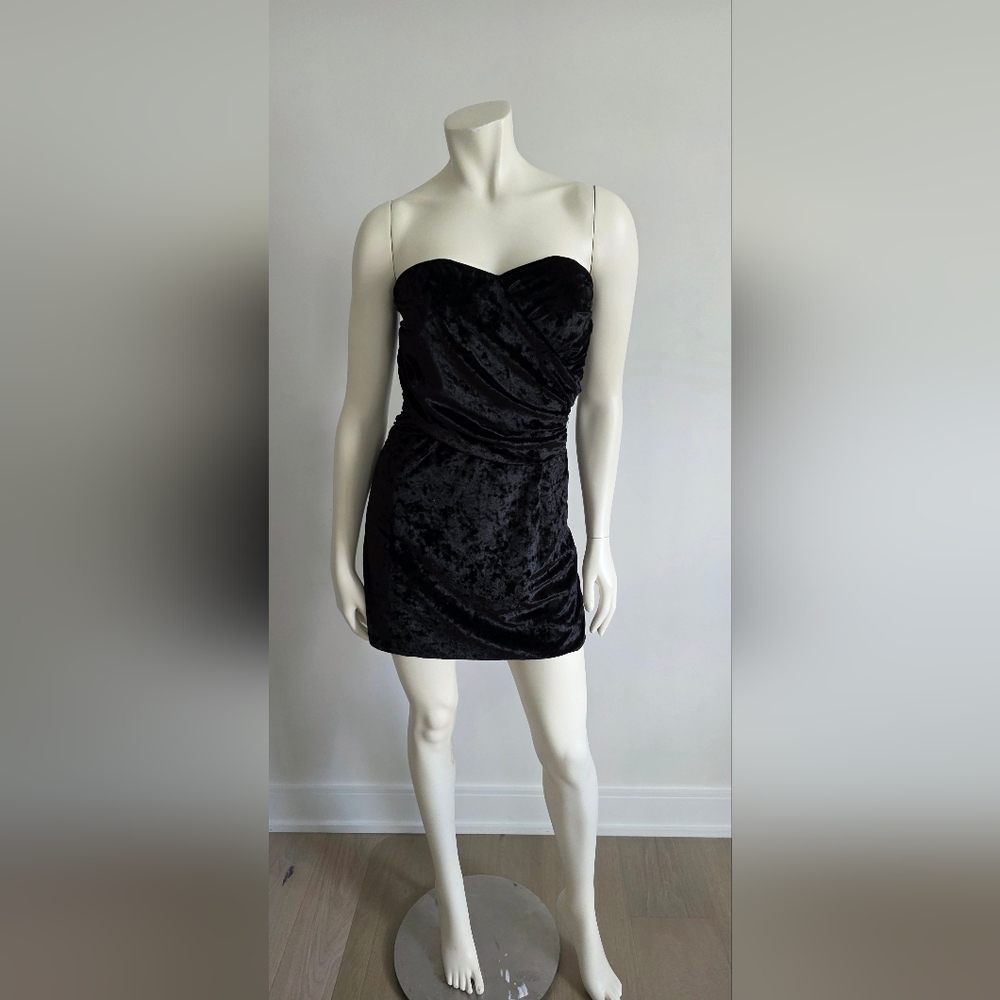 Asos Liquorish Black Velvet Strapless Ruched Sweetheart Corset Mini Dress US4